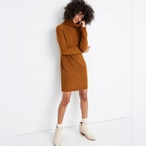 MADEWELL FOLDOVER Turtleneck Sweater Dress MEDIUM Dark Tabacco EUC